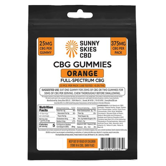 Sunny Skies 25mg CBG Gummies Orange Flavor